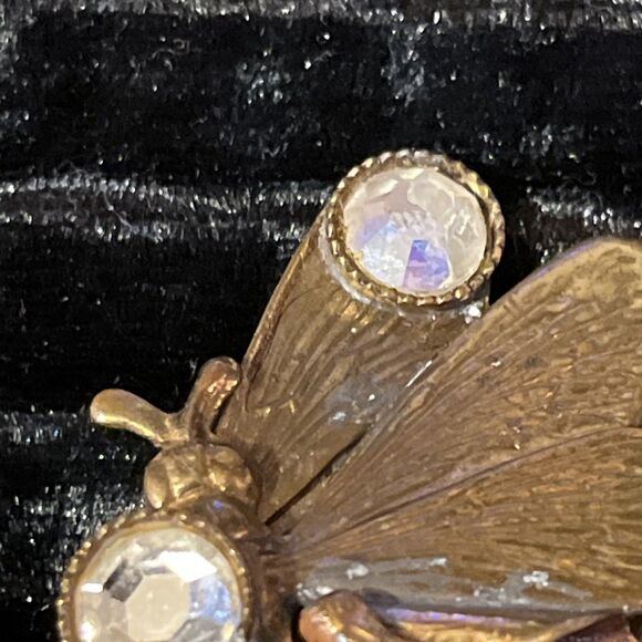 VTG Made In Italy Mixed Metal Brass Copper Rhinestone Butterfly Clip On Earrings - Picture 5 of 14